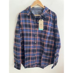 prAna NEW Golden Canyon Flannel Rich Sapphire Plaid Snap Front Women's Shirt Sm